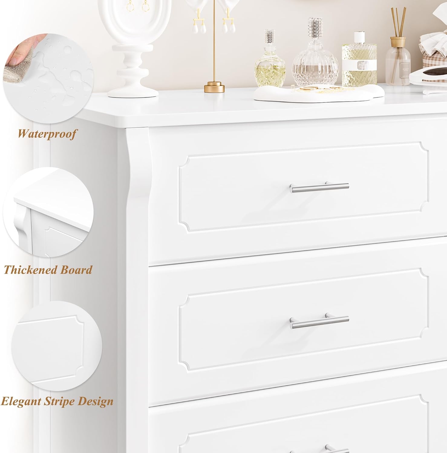 HITHOS 8 Drawer Dresser for Bedroom, White Dresser, 47" Wood Dresser & Chest of Drawers, Modern Double Storage Dresser Cabinet with Deep Drawers | Metal Handles for Living Room, Hallway, Entryway