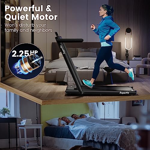 Goplus 2 in 1 Under Desk Treadmill, 2.25HP Superfit Folding Treadmill with Touch Panel Control, App Control, Remote Control, Bluetooth Speaker, Foldable Walking Treadmills for Home Office