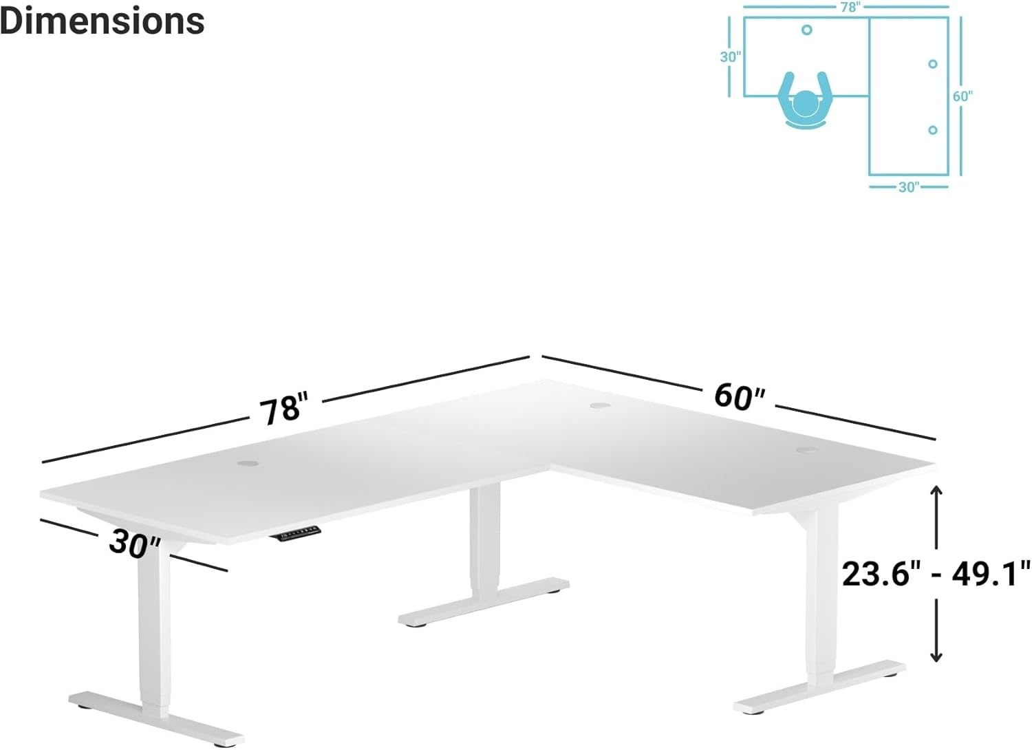 Progressive Desk L Shaped Height Adjustable Standing Desk 78" x 60" - Corner Computer Desk - Electric Stand Up Rising Workstation - Black Frame, Light Walnut