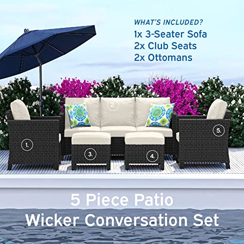 Nestl Patio Furniture Set - Outdoor Patio Furniture Sets, Patio Sectional Furniture Set, 5 Piece Patio Furniture Sets, Patio Conversation Sets, Brown Wicker Patio Furniture Sets with Beige Cushions
