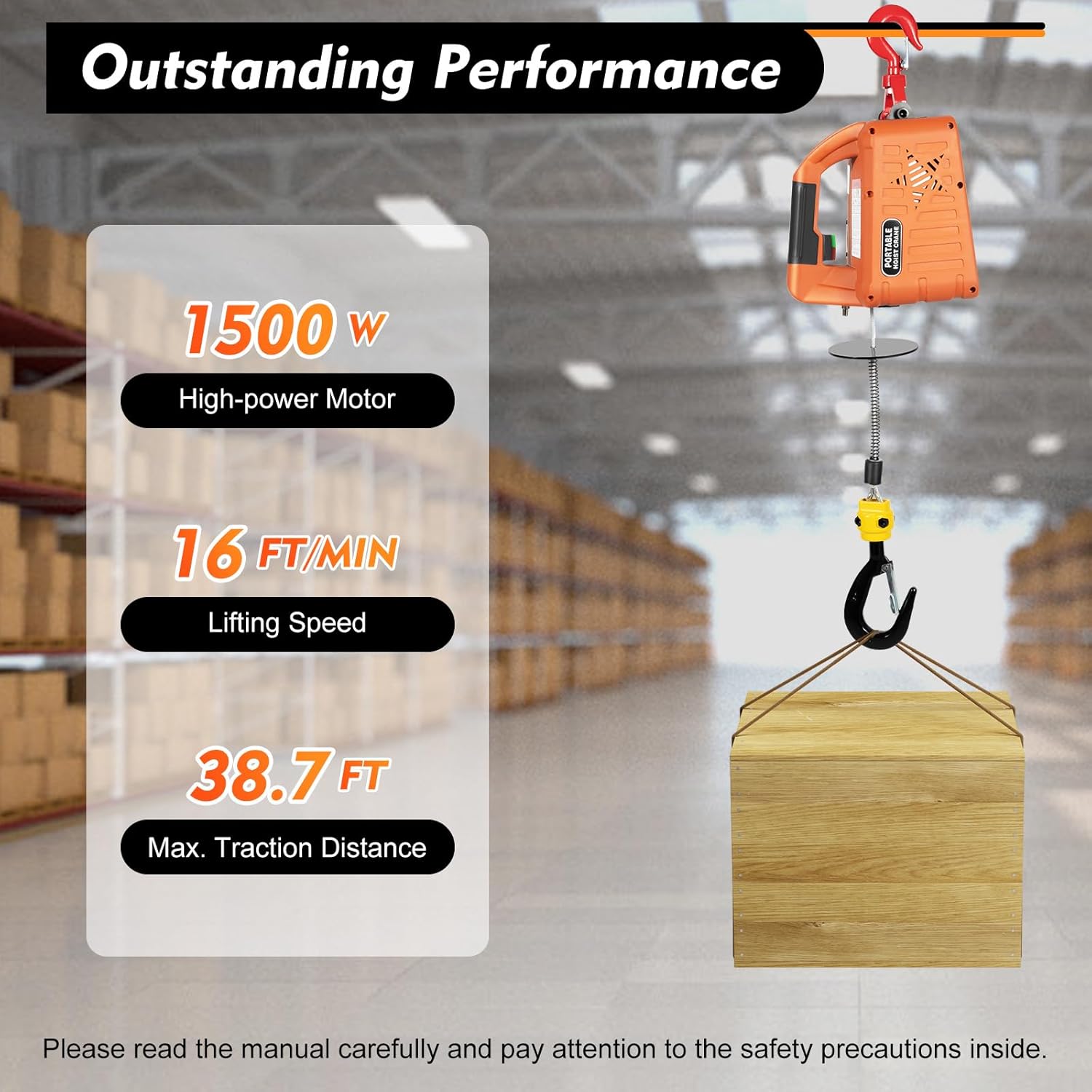 3 in 1 Electric Hoist Winch 660LBS Portable Electric Winch 110V 1500W Electric Hoist Winch with Wired and Wireless Remote Control Lift 16ft/Min Electric Hoist Winch for Lifting and Traction