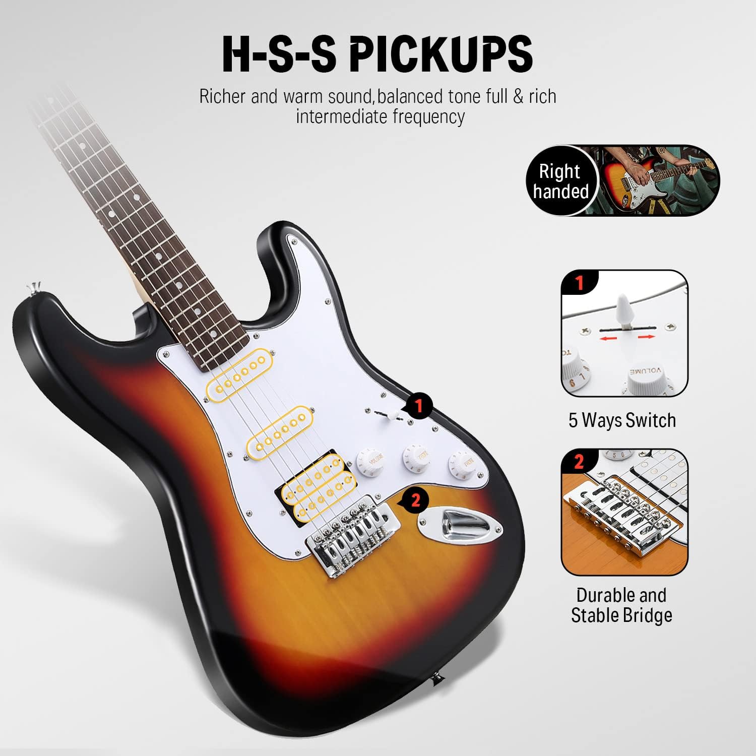 Donner DST-100S 39 Inch Full Size Electric Guitar Kit with Guitar Audio Interface