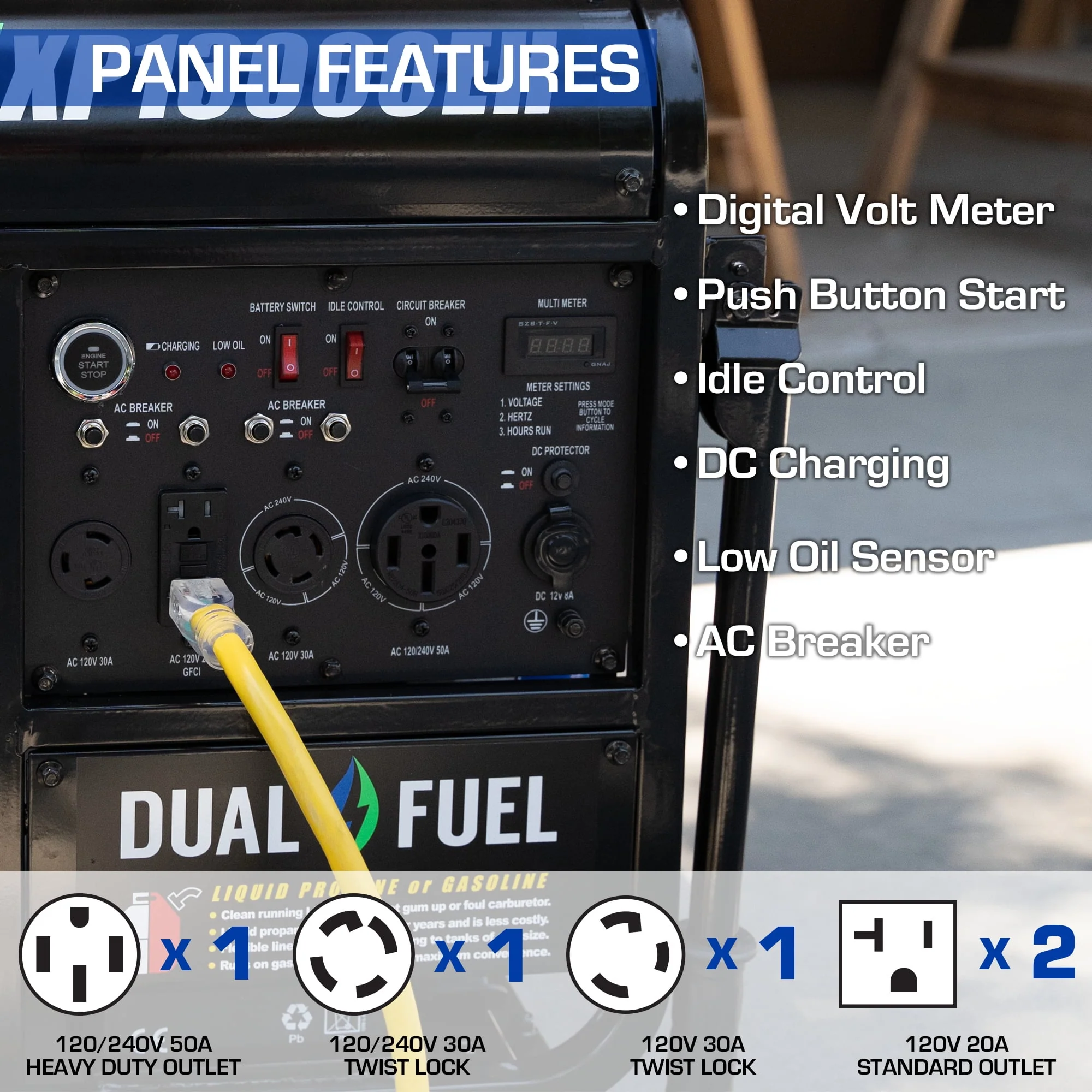 DuroMax XP13000EH 13,000-Watt 500cc Portable Hybrid Gas Propane Generator