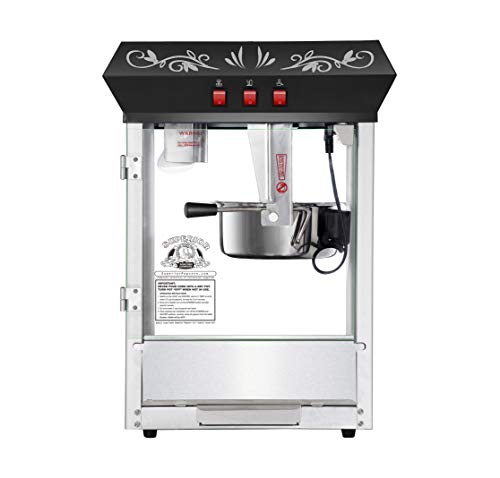 Superior Popcorn Old Time Countertop Style Popcorn Machine with 8oz Stainless Steel Kettle, Black