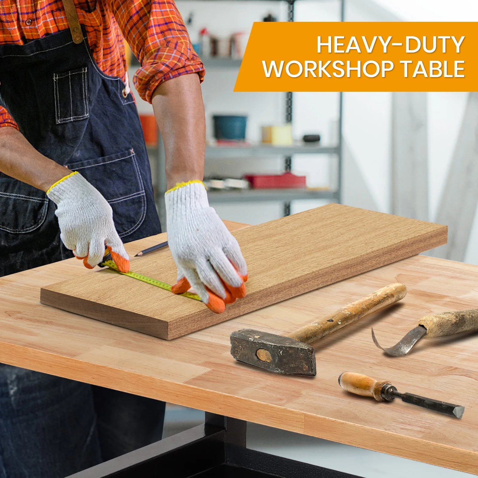 Polar Aurora 48" Adjustable Heavy-Duty Workbench, Rubber Wood Top Worktable with partition