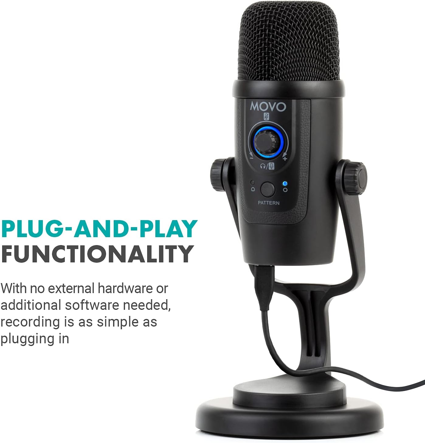 Movo UM300 Mini Desktop USB Microphone for Computer and Android Smartphones - Perfect Podcast, Music, Streaming, and Gaming Microphone for PC and Mac Computers - Travel-Size USB Podcast Microphone