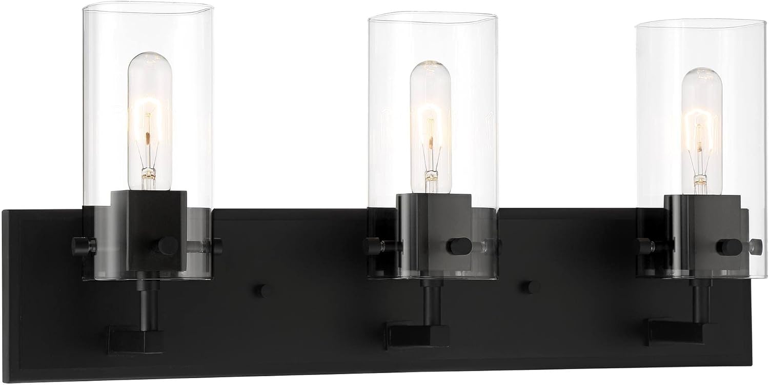Possini Euro Design Metis Industrial Modern Wall Light Classic Black Metal Hardwired 24 1/4" 3-Light Fixture Clear Glass Shade for Bedroom Bathroom Vanity Reading Living Room Hallway House Home