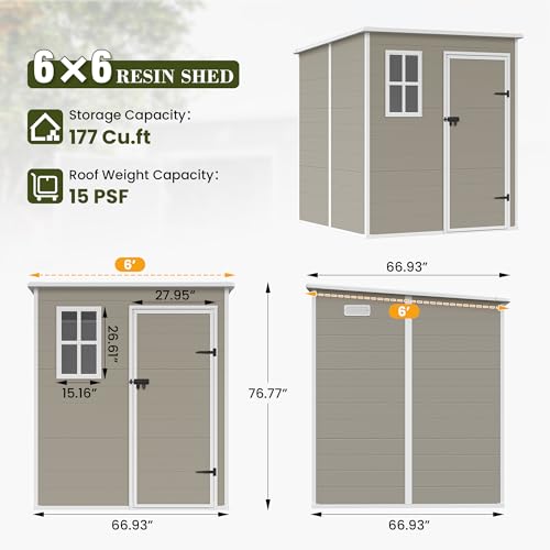 UDPATIO Outdoor Storage Shed 6 x 6 FT, Resin Garden Sheds with Floor Plastic Patio Outdoor Storage Shed with Lockable Door for Tool, Bike, Garbage Gray White