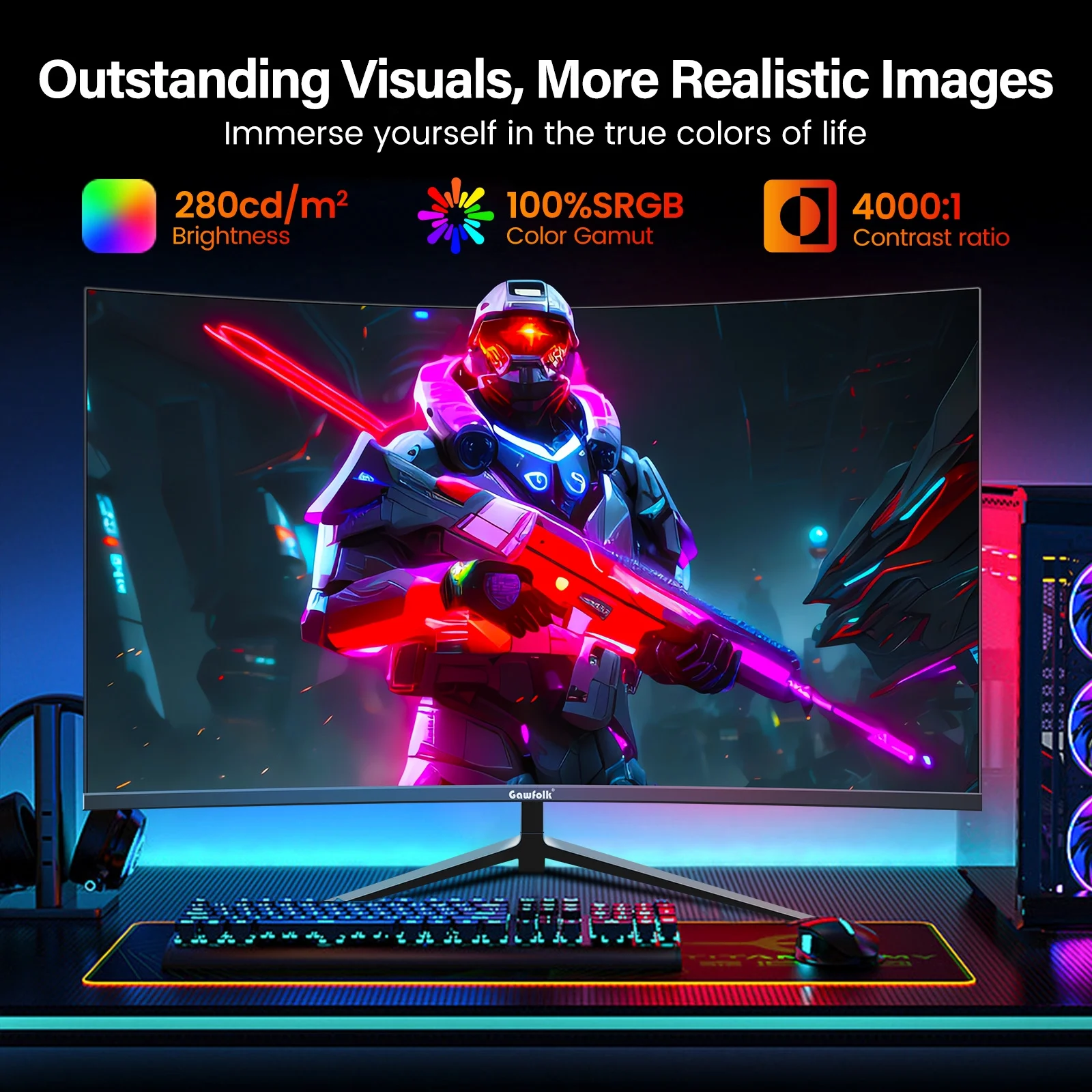 Gawfolk 27 Inch Curved Monitor 100hz,Gaming PC White Computer Monitor FHD 1080P, 1800R Frameless, Built-in Speakers, HDMI