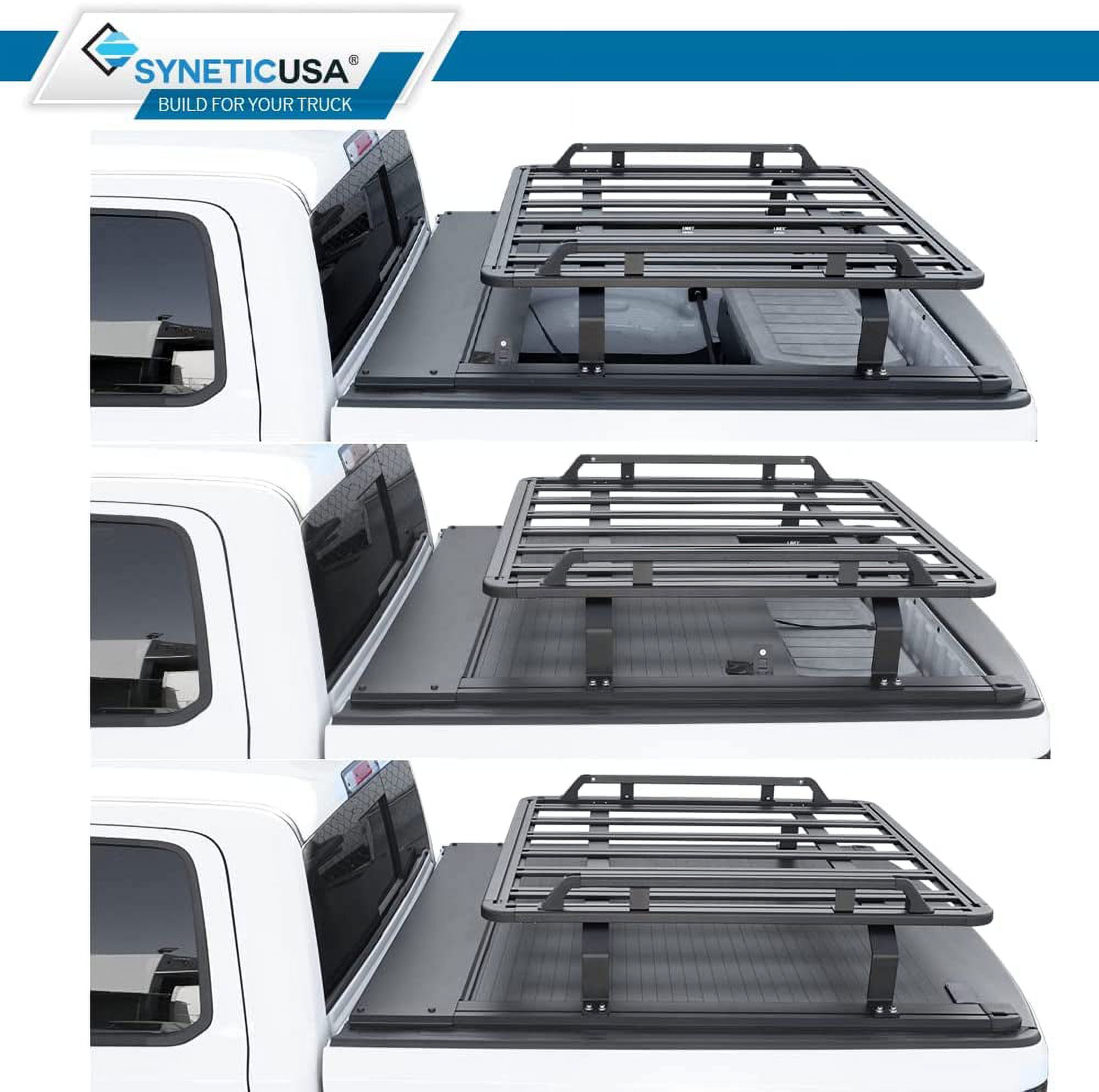Syneticusa Retractable Hard Tonneau Cover Fits 2014-2022 Chevy Silverado/GMC Sierra 1500 5'8" (69.9”) Bed with Rack Kit Aluminum Matte Black Low Profile Waterproof Off Road