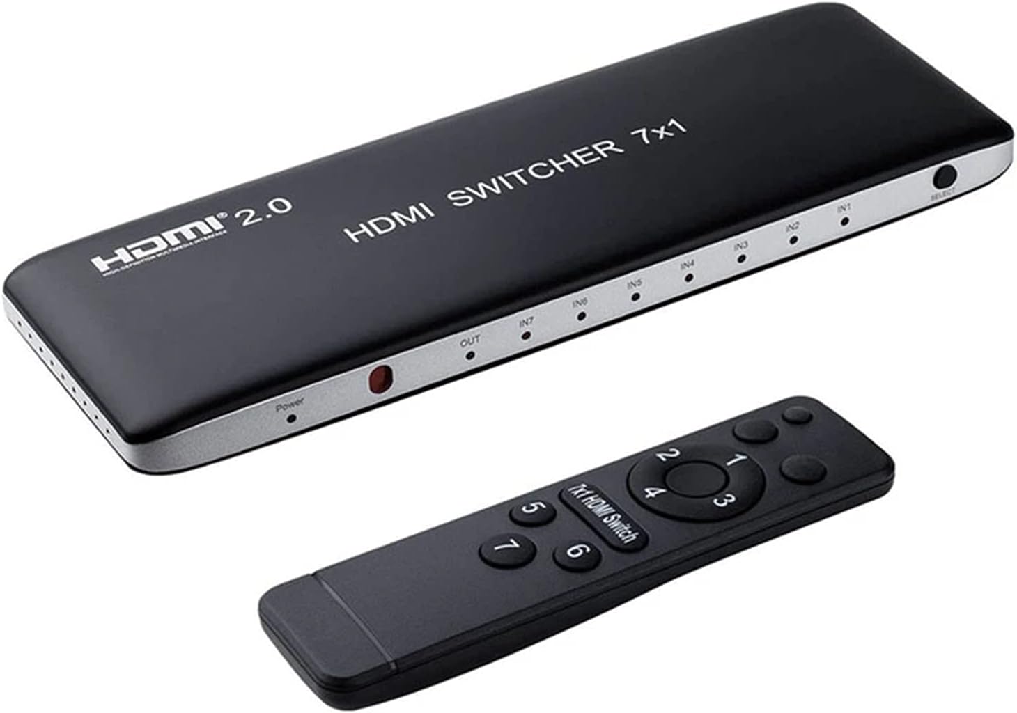 HDMI Switch 7x1 HDMI Switcher 7 in 1 Out HDMI Switch Selector 7Port Box with IR Remote Control HDMI 2.0 HDCP 2.2 Support 4K@60Hz Ultra HD 3D with and Power Adapter (US Power Supply) Pack of 2