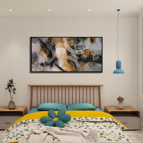 KLAKLA Wall Art for Living Room & Office - Modern Abstract Canvas Wall Art Decor - Orange, Gray, Yellow Paintings & Pictures for Living Room - Bedroom Wall Decor 24×48IN
