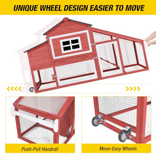 Aivituvin Chicken Coop Mobile Hen Coop, Large Poultry Cage with Wheels Outdoor Backyard Chicken House
