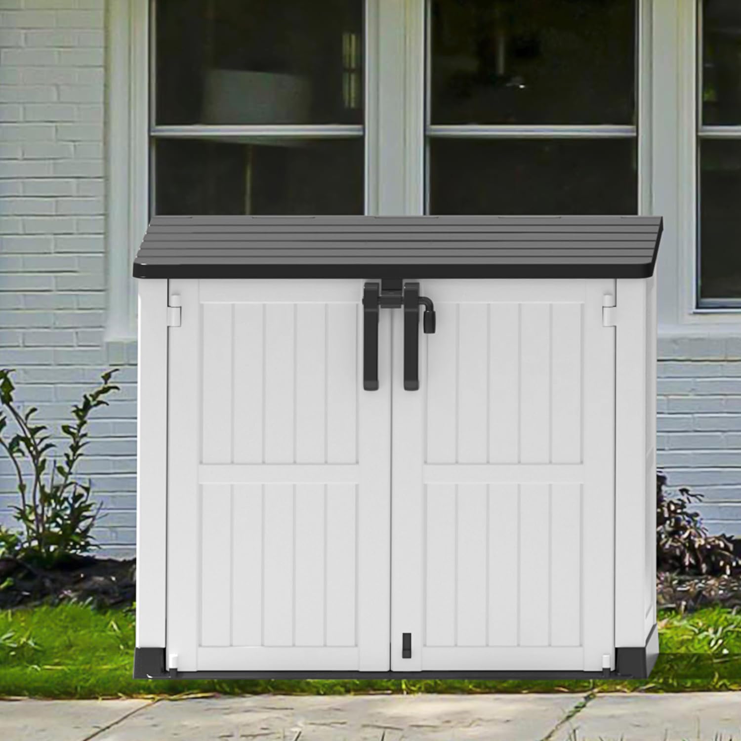Outdoor Storage Shed 36 Cu. Ft.Horizontal Garden Storage Extra Large Capacity Weather Resistant Storage Box, Lockable Resin Waterproof Shed for Bike, Garbage Cans, Lawnmowe, Garden Tools