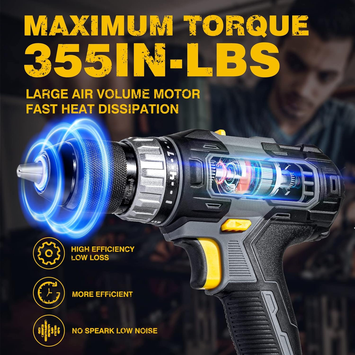 RIDA Cordless Drill 20V Electric Power Drill Set with 1/2'' Keyless Metal Chuck, 355 In-lb Torque, 2.0AH Lithium-ion Battery & Fast Charger, Variable Speed, 25+1 Position and 21pcs Drill/Driver Bits Pack of 2