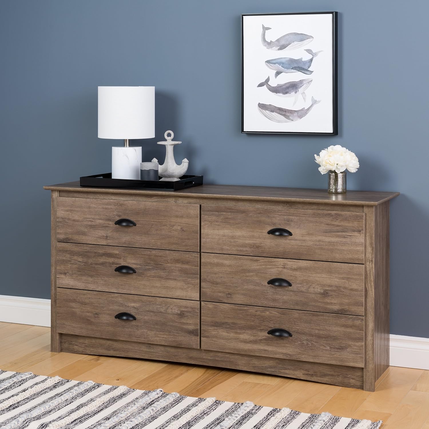 Prepac Salt Spring 5-Drawer Chest, Drifted Gray & Salt Spring 6 Drawer Dresser, Drifted Gray