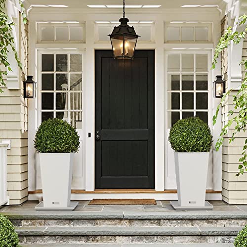 Elevens 2-Pack White Outdoor Planters 24 Inch, Plastic Square Tapered Planters for Indoor Outdoor Plants, Large Planters with Tray for Patio.