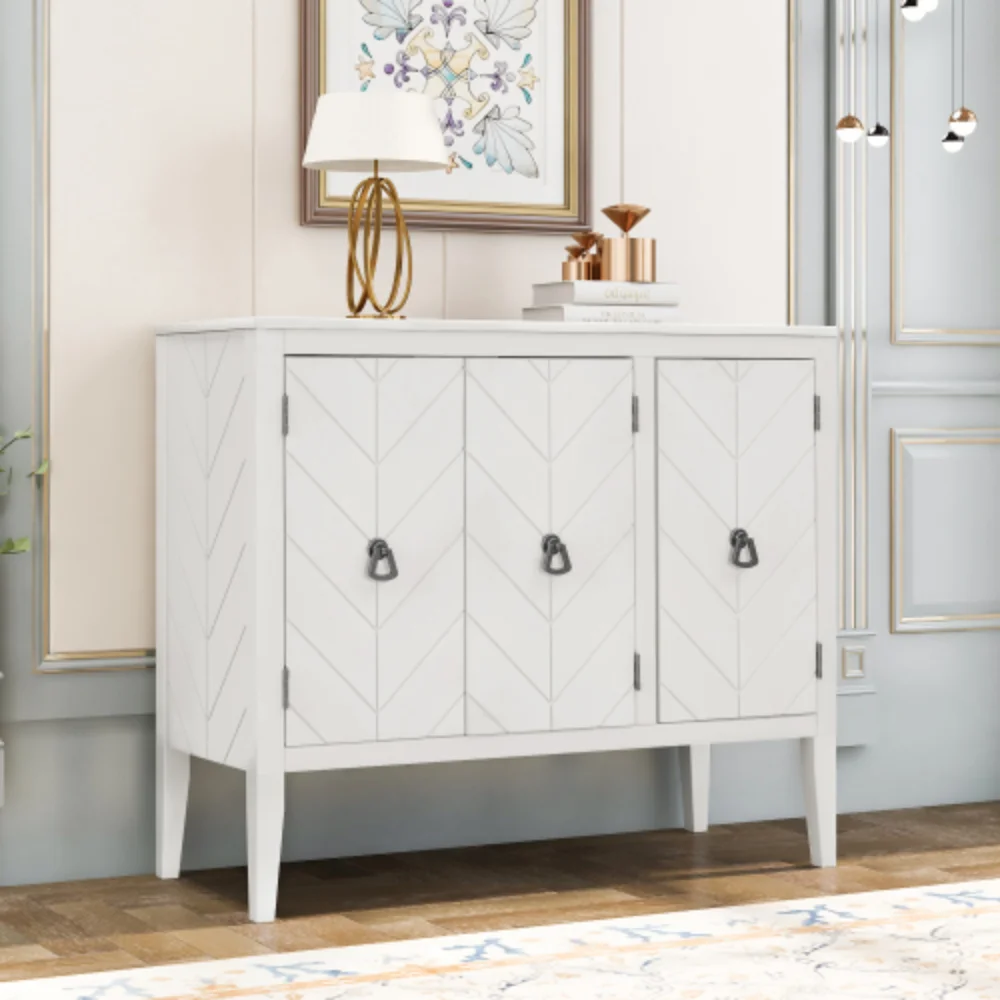 Storage Cabinet Wooden Cabinet with Adjustable Shelf, Antique Gray, Entryway, Living Room, Bedroom