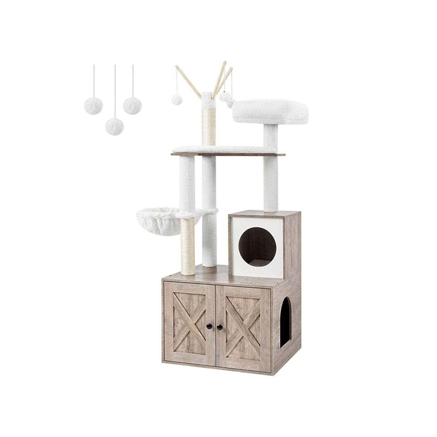 Feandrea WoodyWonders Cat Tree with Litter Box Enclosure 2-in-1 Modern Tower - Pet Supplies online store