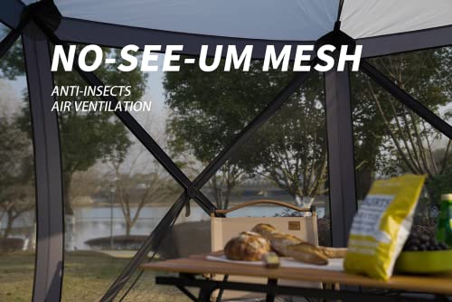 Pop Up Instant 12'x12' 6 Sided Gazebo Screen House for Camping 8-10 Person, for Backyard, Camping, Outdoor, Grey