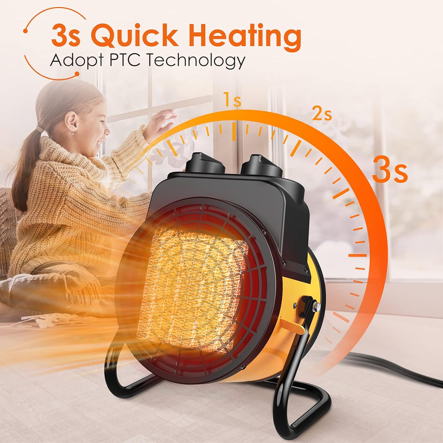 Space Heater, Portable Heater Fan, 1500W Electric Heater with 3 Modes, 3s Fast Heat, Thermostat with Overheat Protection, Electric Heaters for Home, Heaters for Indoor Use, 2 in 1 for All Year Round Pack of 2