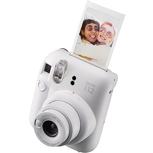 Fujifilm Instax Mini 12 Instant Camera + MiniMate Accessory Bundle & Compatible Custom Case + Fuji Instax Film Value Pack (50 Sheets) Flamingo Designer Photo Album (Clay White)