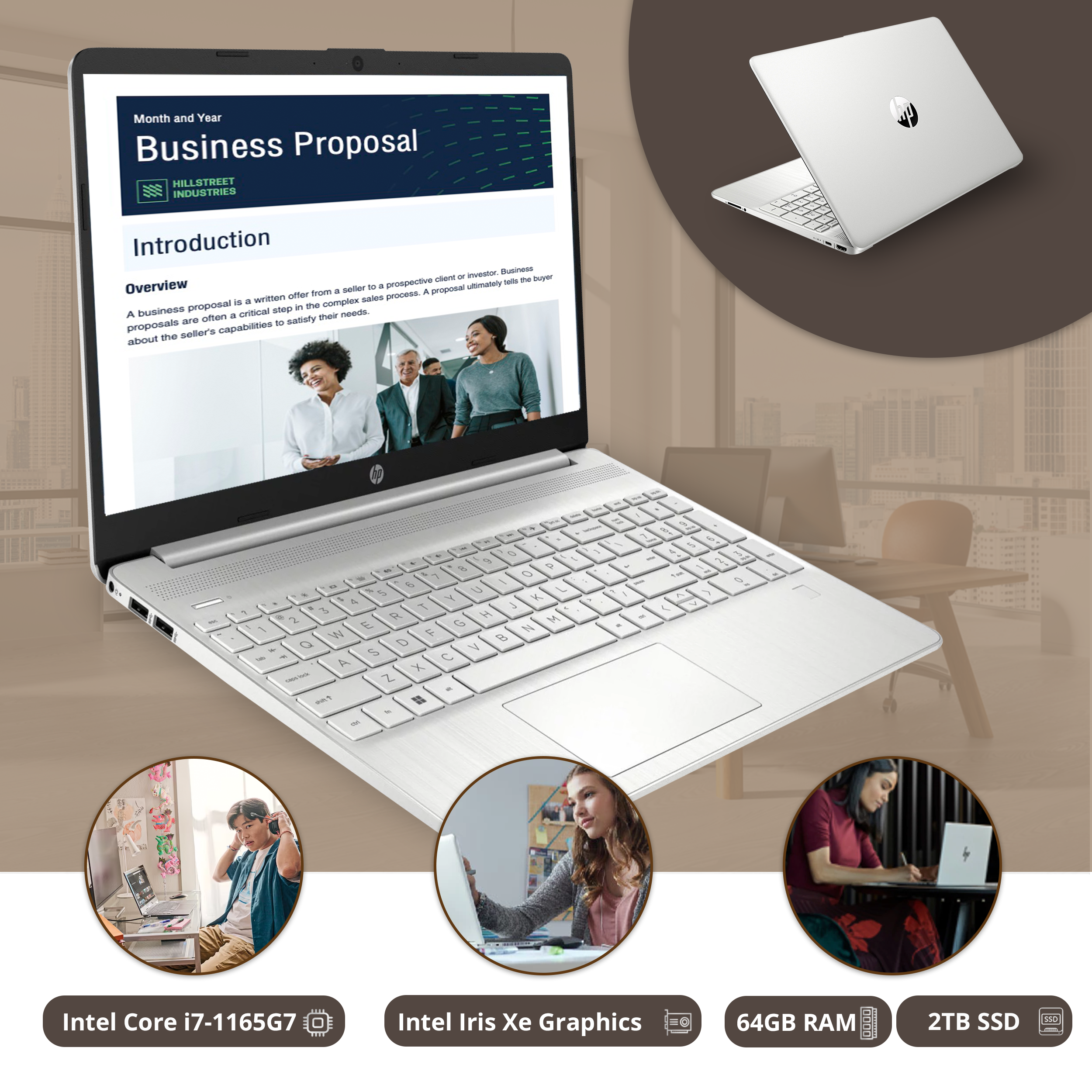 HP Touchscreen Laptop, 15.6" FHD IPS Laptop, 11th Gen Intel Core i7-1165G7 Processor, 64GB DDR4 RAM, 2TB SSD, Intel Iris Xe Graphics, 720p HD Webcam, Windows 11, with 32GB Hotface USB Card