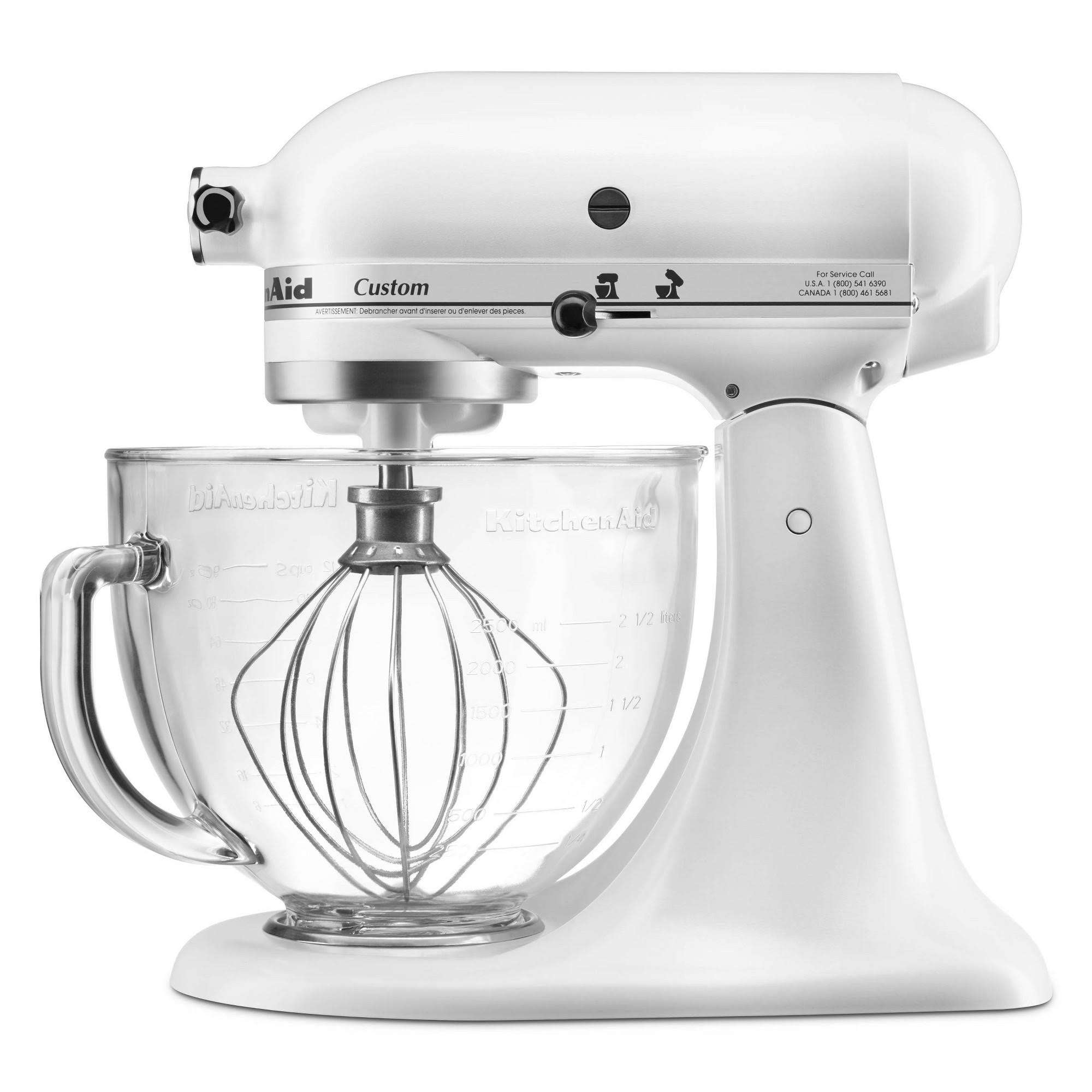KitchenAid 5-Quart Stand Mixer Glass Bowl Matte White