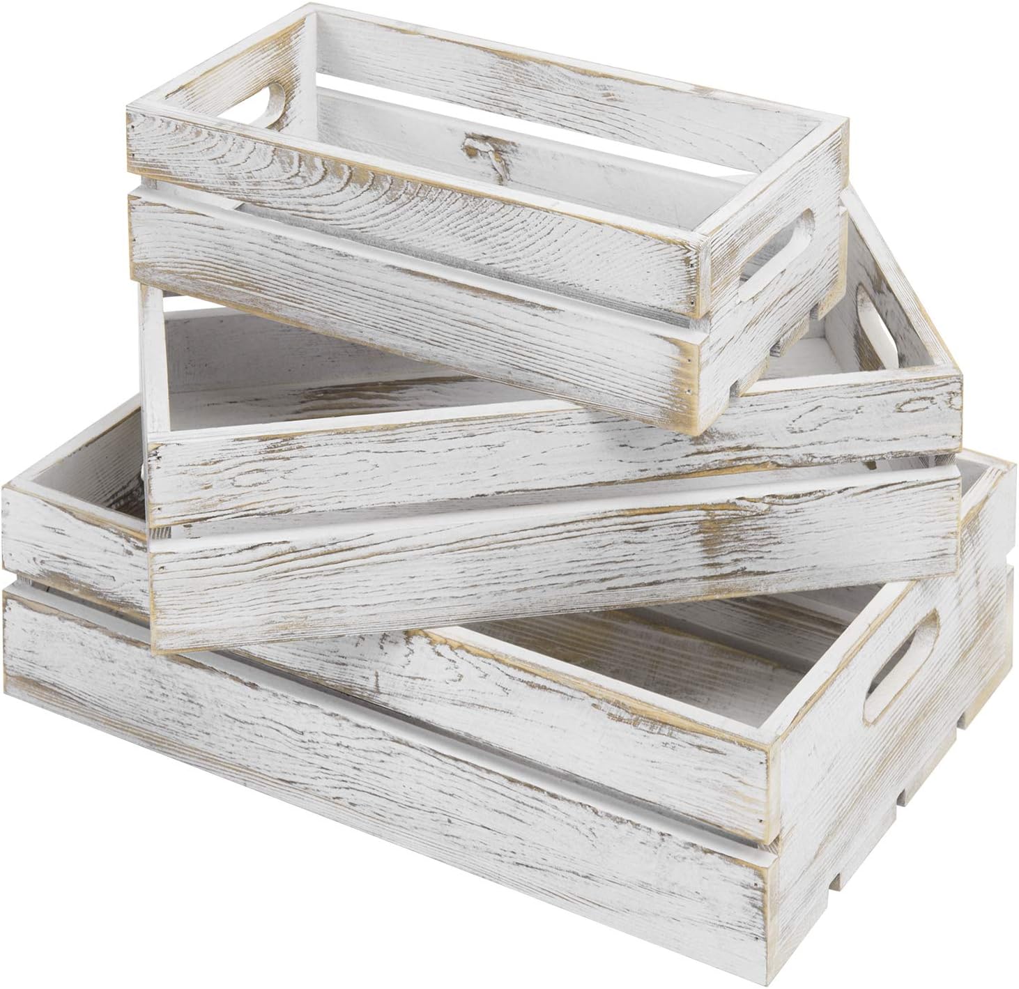 MyGift Farmhouse Style Barnwood Gray Wood Nesting Crates, Rustic Open Top Storage Pallet Boxes, Set of 3 Pack of 2