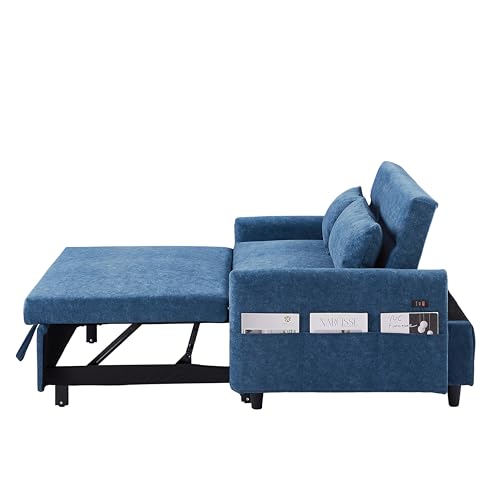Harper & Bright Designs 3 in 1 Convertible Sleeper Sofa Bed, Modern Velvet Loveseat Futon Sofa Couch w/Pullout Bed, Love Seat Lounge Sofa, for Living Room, Gray