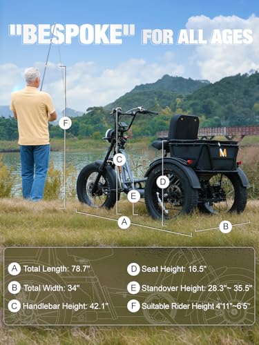 Folding Electric Tricycle for Adults, 1200W Electric Trike, 22MPH 100Miles 3 Wheel Electric Bike, Reverse Gear, Rear Differential, 450lbs Load, F&R Baskets, 4'' Wide Fat Tire, UL Certified