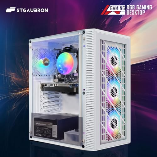 STGAubron Gaming PC Desktop Computer, Intel Core I7 up to 3.9 GHz, Radeon RX 580 8G, 16G RAM, 512G SSD, WiFi, Bluetooth 5.0, RGB Fan x6, RGB BT Sound Bar, Windows 10 Home