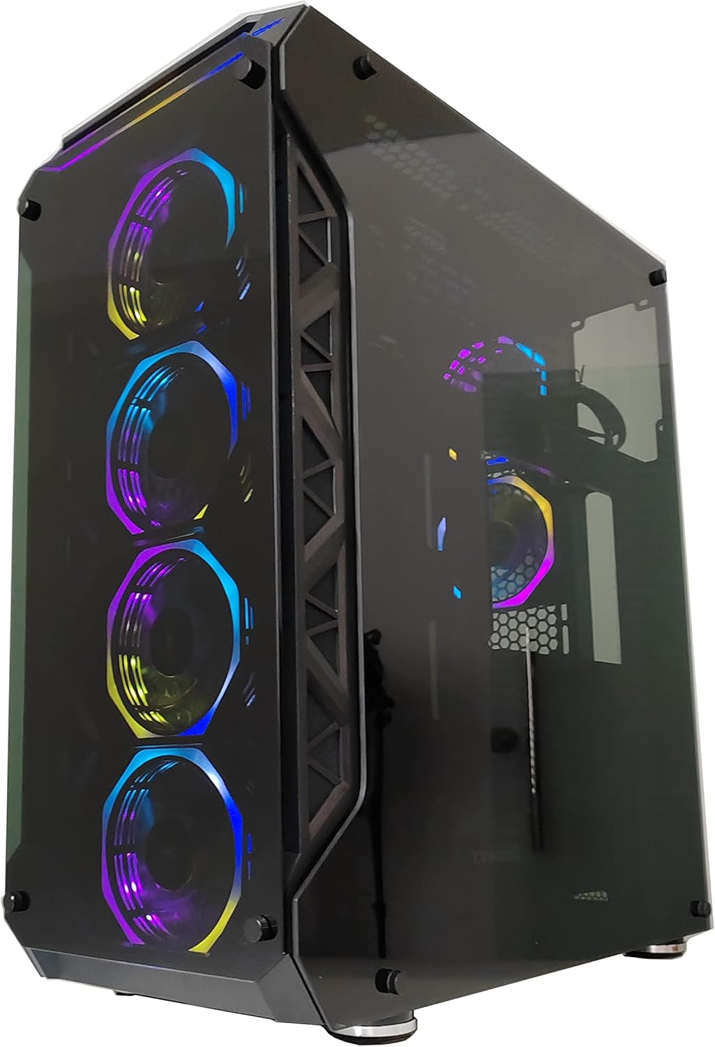 A17 Series Phoenix Full-Tower E-ATX/ATX/M-ATX Computer Gaming Case with 3-Sided Reinforced Glass, USB 3.0, 6 ARG Light-Emitting 12cm Fans with 1 ARGB Fan Controller