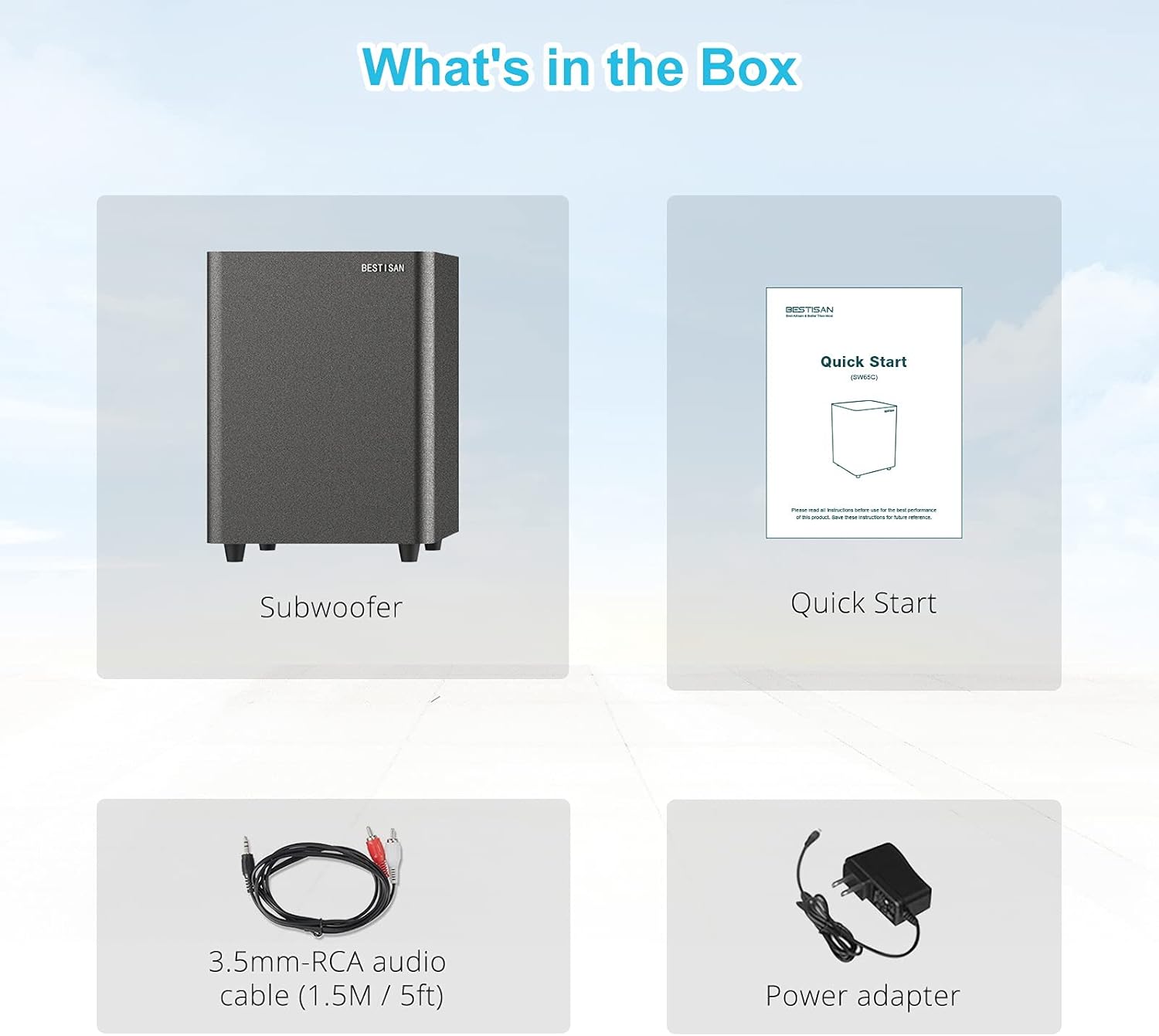 Subwoofer, BESTISAN Powered Subwoofer, Home Theater Deep Bass Subwoofer, Down Firing Sub in Compact Size, Easy Setup with Home Theater System, TV, Receiver, Speakers (RCA Cable Included, Black),SW65C