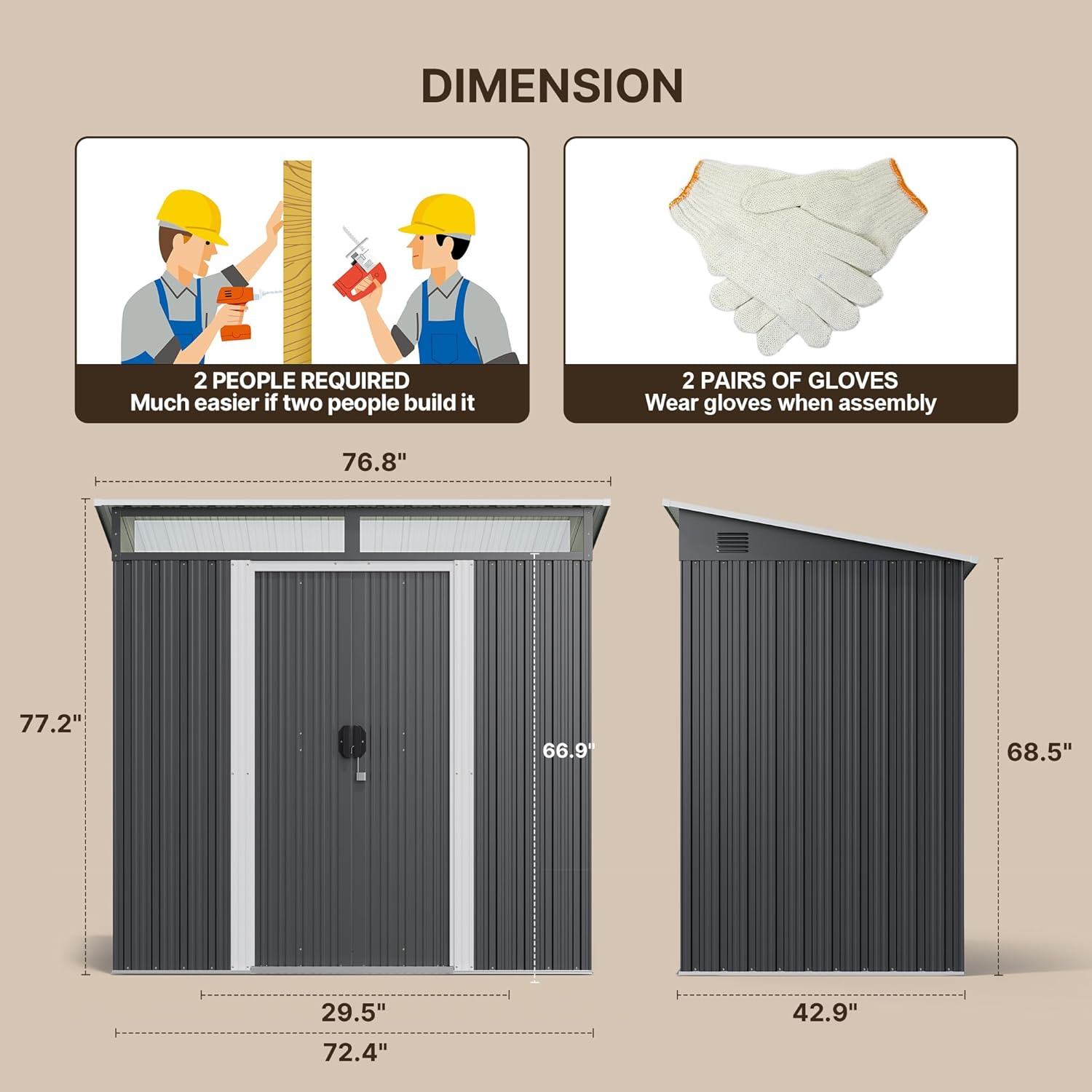 Gizoon 6' x 4' Outdoor Storage Shed with Sliding Doors, Versatile Metal with Anchors, Tool Shed with Transparent Panel Windows, Outdoor Storage Clearance for Backyard, Patio, Garden Dark Gray