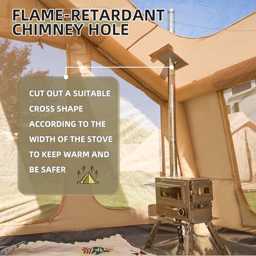 YOLENY Inflatable Tents for Camping, 4/6/8/10/12 Person Tent with TPU Skylight, Mesh Windows, Stove Jack & Pump, Easy Setup 4 Season Glamping Tent, Waterproof & Windproof