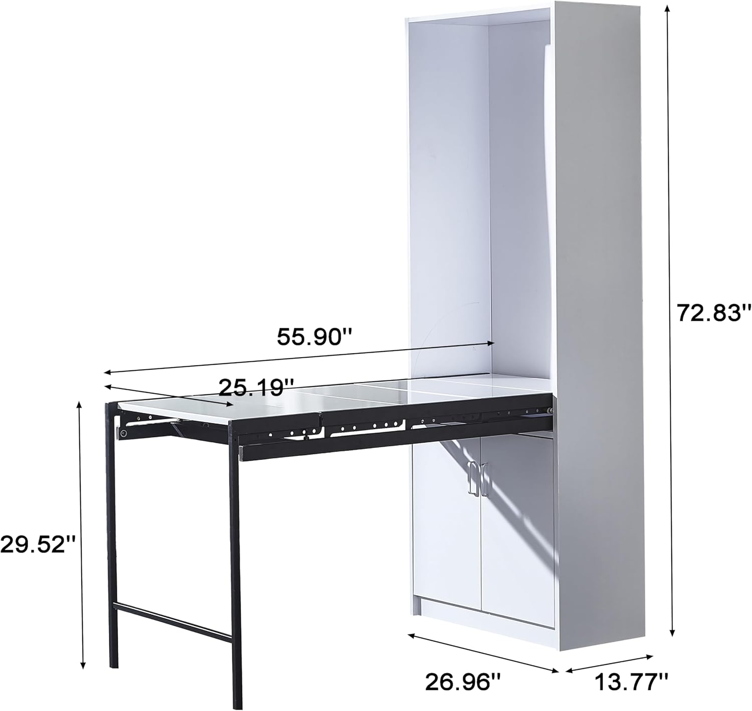 Wall Mounted Fold Out Desk,Fold Out Convertible Floating, Large Fold-Out Convertible Writing Table in Home,Space Saving Multi-Function Murphy Desk, Table with Storage Area,White