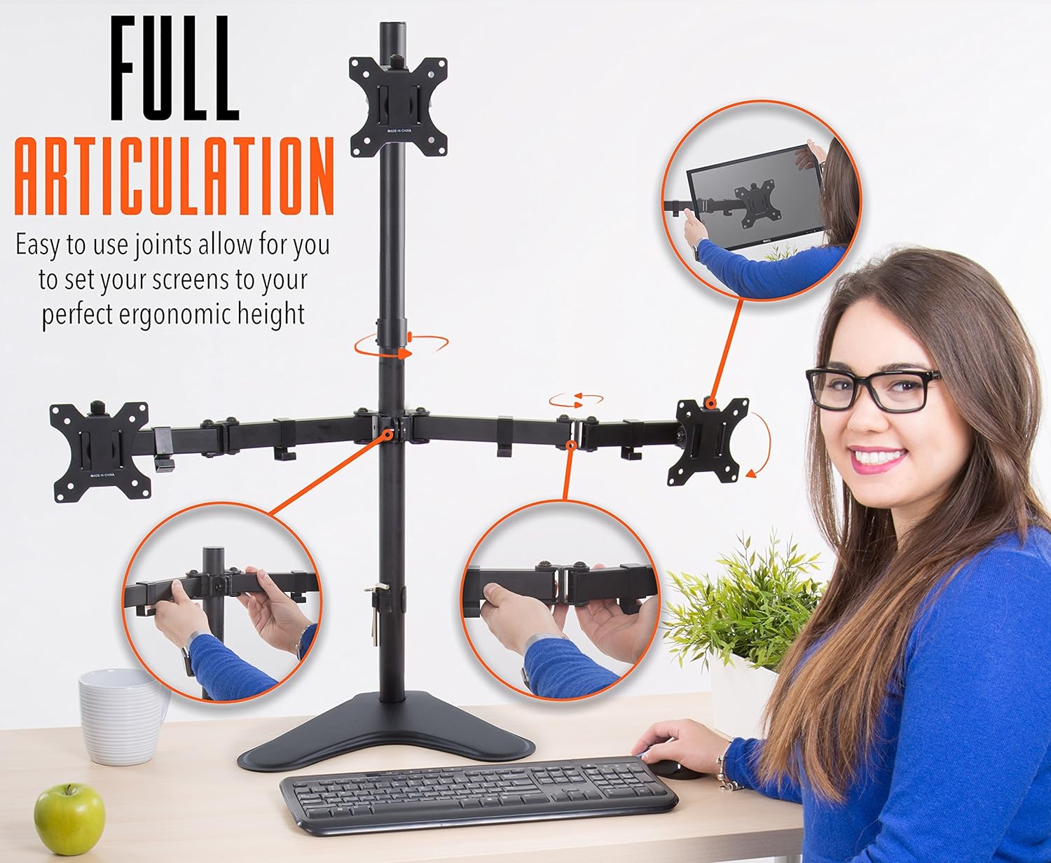 Stand Steady Freestanding 3 Monitor Mount Desk Stand | Height Adjustable Triple Monitor Stand with Full Articulation VESA Mounts | Fits Most LCD/LED Monitors 13-32 Inches | Easy Set-Up 3 Monitor Arm Pack of 2