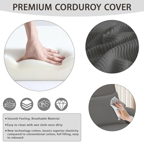 Sleeper Chair, 3 in 1 Convertible Sofa Bed, Adjustable Pull Out Sofa Bed with Throw Pillow, Modern Soft Corduroy Fabric Sofa Sleeper for Single, Living Room, Dorm, Office, Bedroom (Beige)