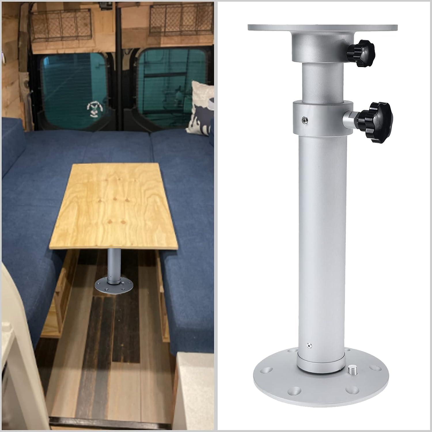 Artilife Table Pedestal Stand, Adjustable Table Pedestal Stand Base for Marine Boat Yacht Caravan Motorhome Workroom Silver,Upgrade and More Stable