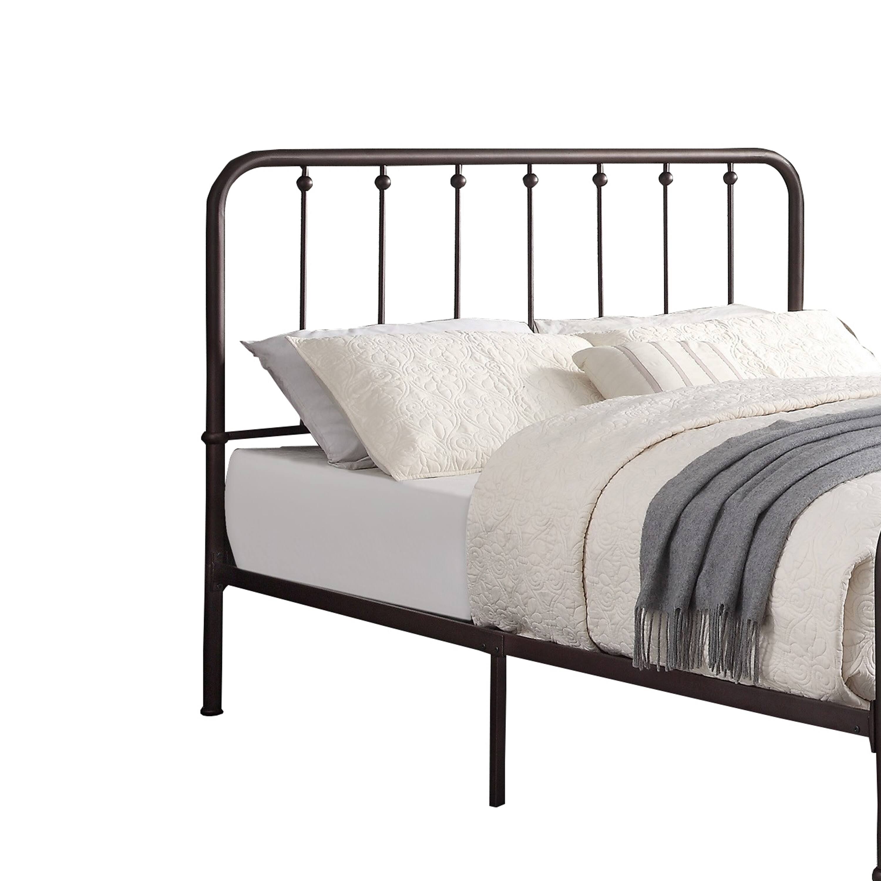 Industrial Metal Full Bed with Spindle Design, Antique Bronze