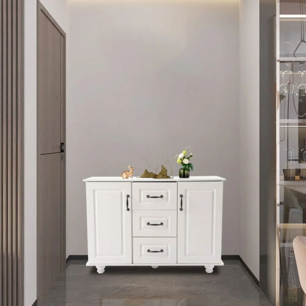 White Kitchen Storage Cabinet Wooden 3 Drawers 2 Door Cupboard Free Standing