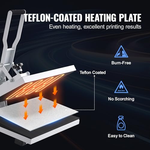 VEVOR Heat Press, Heat Press Machine for T-Shirt, Fast Heating, High Pressure Heat Press 15x15, Power Digital Industrial Sublimation Printer for Heat Transfer Vinyl, Easy to Use, White