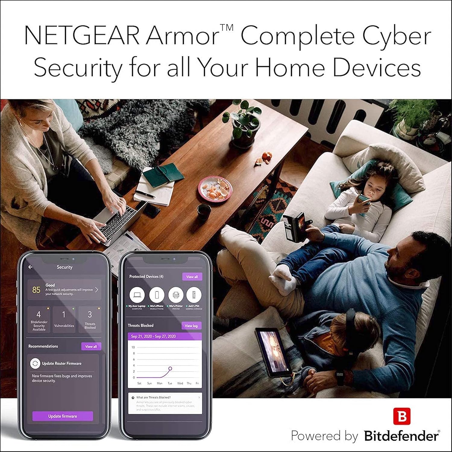 NETGEAR Nighthawk Smart Wi-Fi Router (R7000-100NAS) - AC1900 Wireless Speed (Up to 1900 Mbps) | Up to 1800 Sq Ft Coverage & 30 Devices | 4 x 1G Ethernet and 2 USB Ports | Armor Security