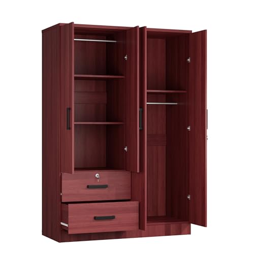 Luna Collection Modern Wood 4 Doors 2 Drawers Armoire (Mahogany)