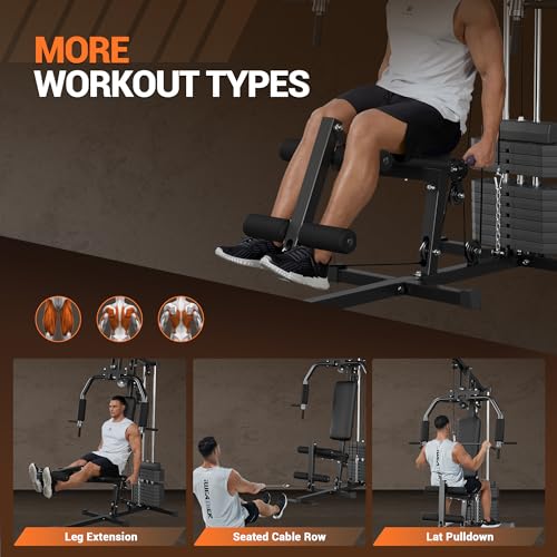 Home Gym Equipment, Multifunctional Home Gym Machine, Workout Station with Weight Stack Machine, Exercise Equipment for Full Body Traning with Pulley System