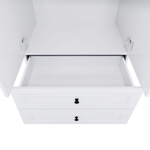 Armoire Wardrobe Closet Wood with 4 Doors 2 Hanging Rods 4 Drawers Mirror Shelving for Spacious Bedroom Armoire Storage Cabinet Large Capacity 61.42" W x 20.59" D x 70.87 "H White