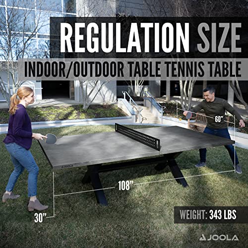 JOOLA Outdoor Table Tennis Table - Multi Use Conference Table Dining Table - Concrete Wood Look Includes Steel Outdoor Ping Pong Net Set & Frame - Hybrid Indoor Outdoor Ping Pong Table
