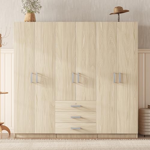 67.9" H Large 4 Doors Armoire Wardrobe Closet with Mirror, Freestanding Closet Wardrobe Clothes Cabinet Organizer with Locking Drawer, Shelves and Hanging Rod, Wooden Bedroom Armoires, White