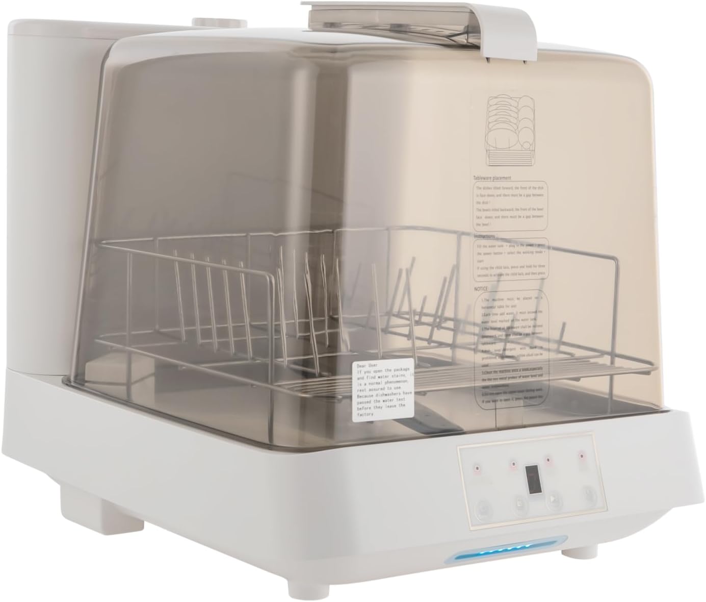 Headry Modern Visible Countertop Dishwasher with Built-in 1.59gal Water Tank, Portable Mini Counter Dishwasher, 3 Cleaning Mode, 360°Rotating Spray, Air-Dry Function Large Capacity (Brown&White)